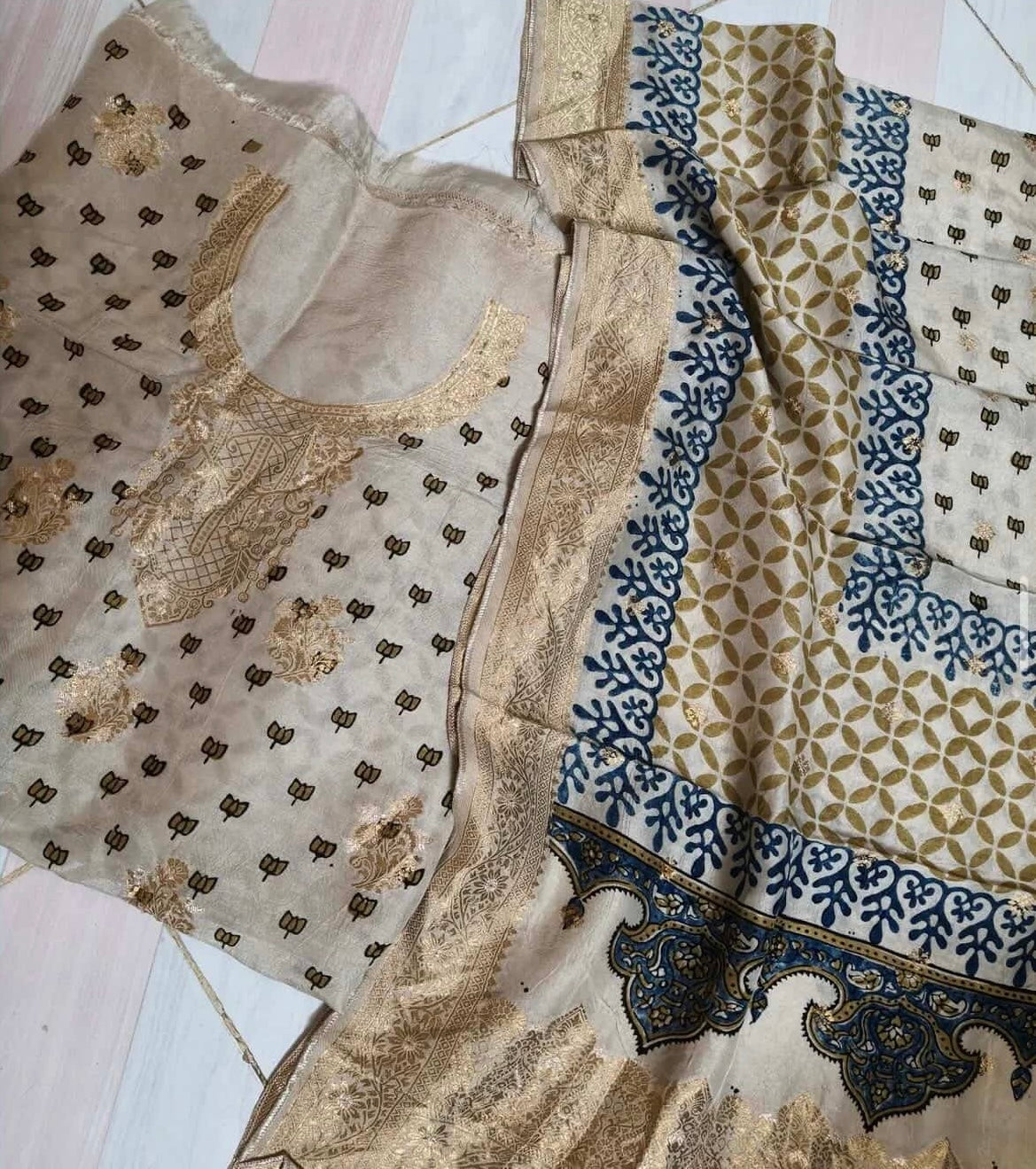 Ajrakh Dola Silk 2pcs Suit