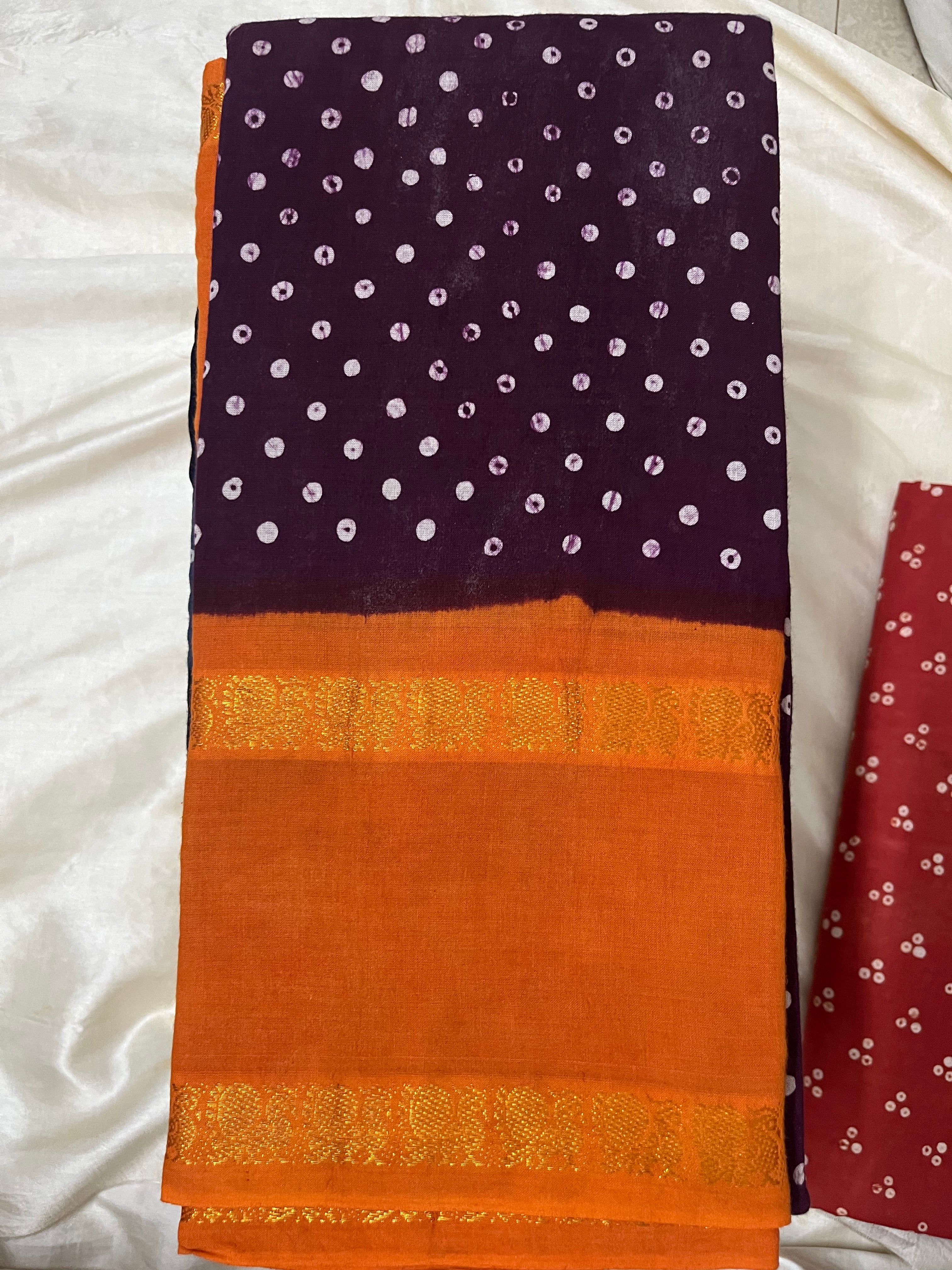 Polka dots Sungudi saree with blouse