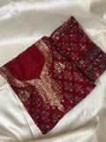 Red Ajrakh printed Dola silk 2pcs Suit