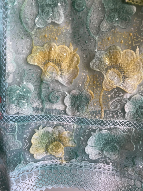 Appliqué Cotton 3pcs Unstitched suit