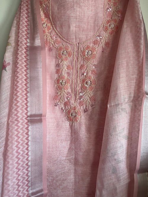 Exclusive Linen 3pcs Unstitched Suit with Beads work
