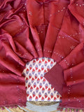 Cotton Printed Top |  Mirror Work Muslin Silk Dupatta With Tassels