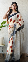 HAND BLOCK PRINTED COTTON LINEN SAREE WITH BLOUSE