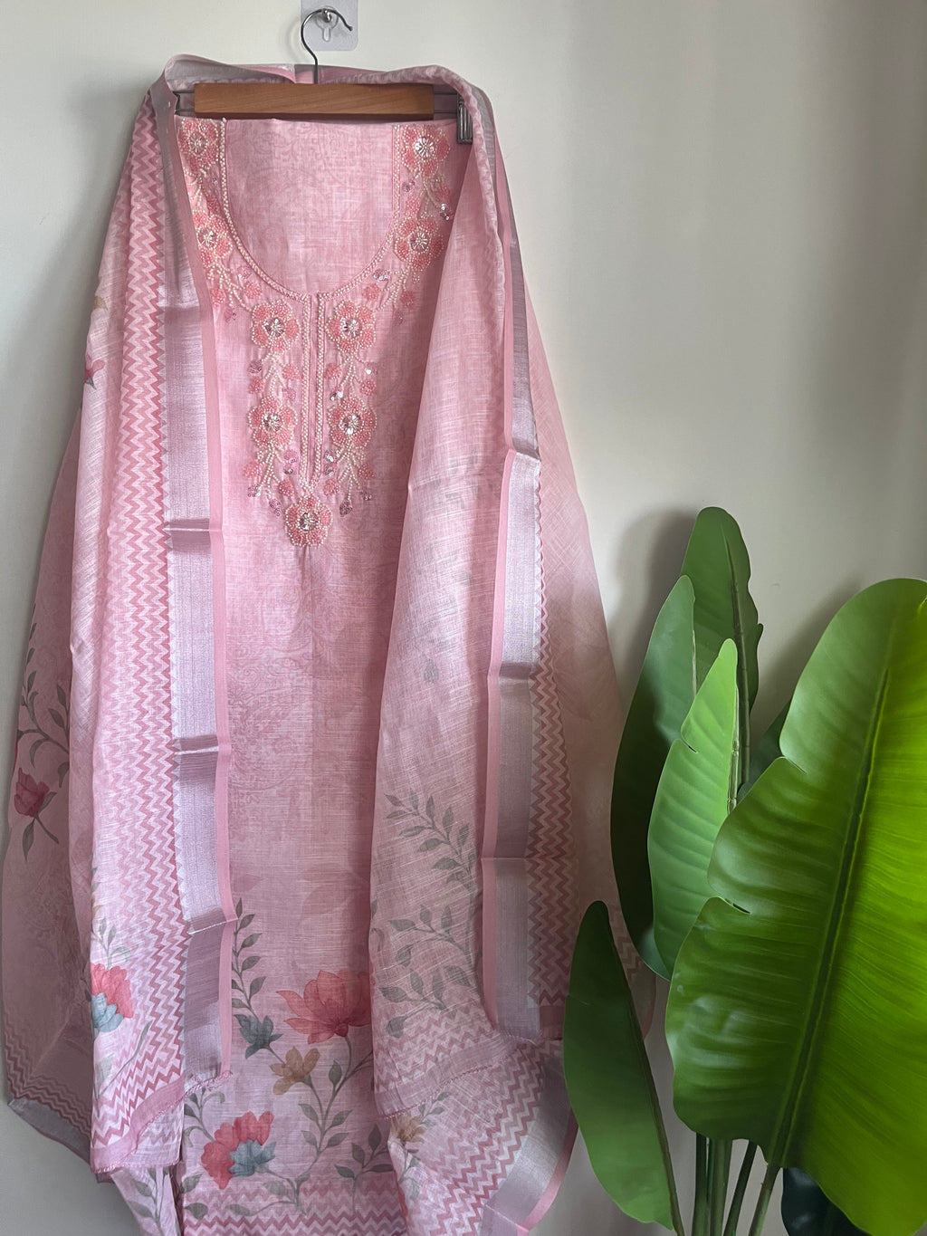 Exclusive Linen 3pcs Unstitched Suit with Beads work
