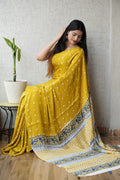 Handblock Ajrakh Bandhani Modal Saree