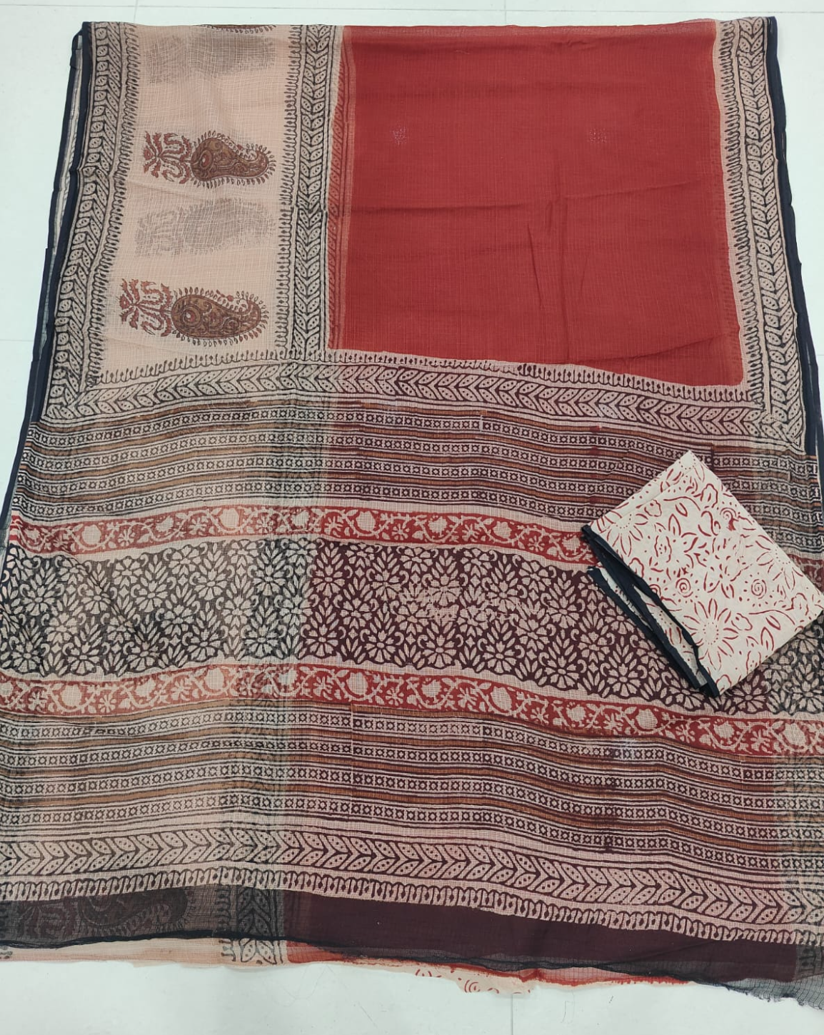 Jaipuri Block Printed Cotton Kota Doriya Saree