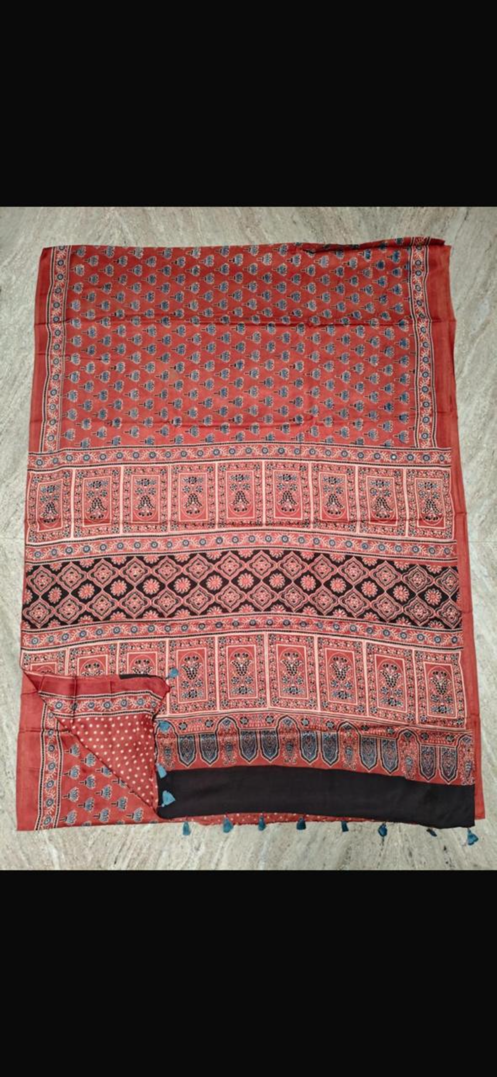 Handblock Ajrakh print Modal  saree