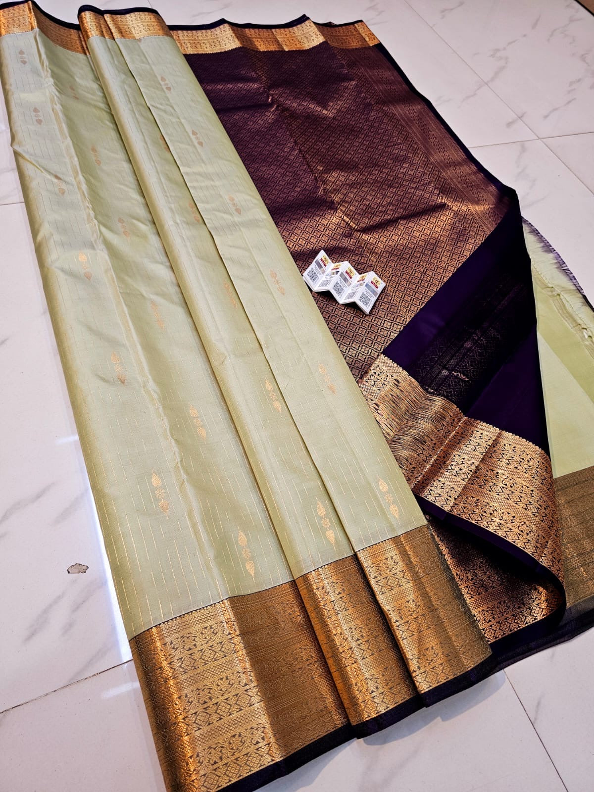 Pure Kanchipuram Silk Fancy wrapped vairaoosai butta with Silk mark cerified