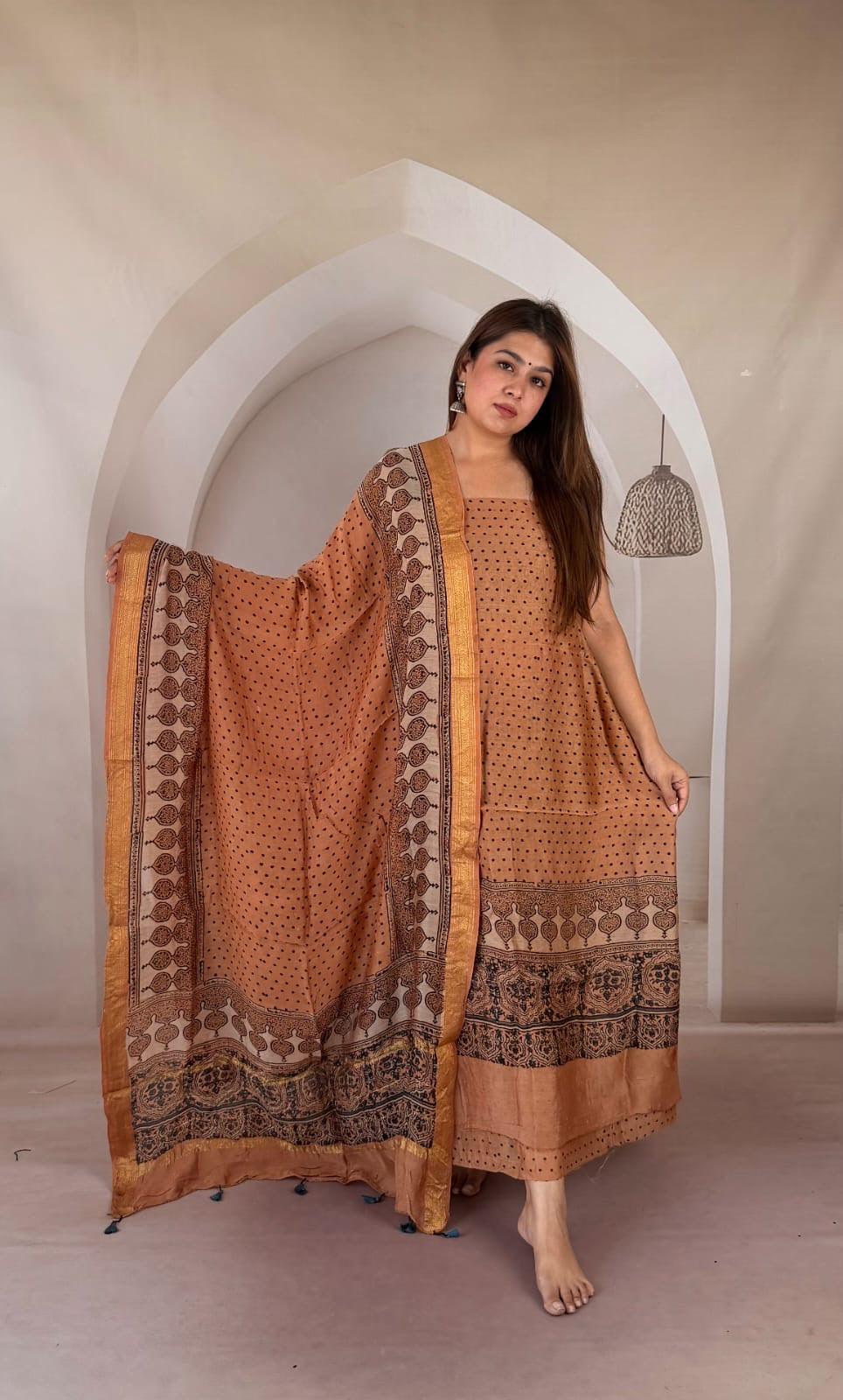 Pure Maheshwari Silk Ajrakh Printed 2pcs suit