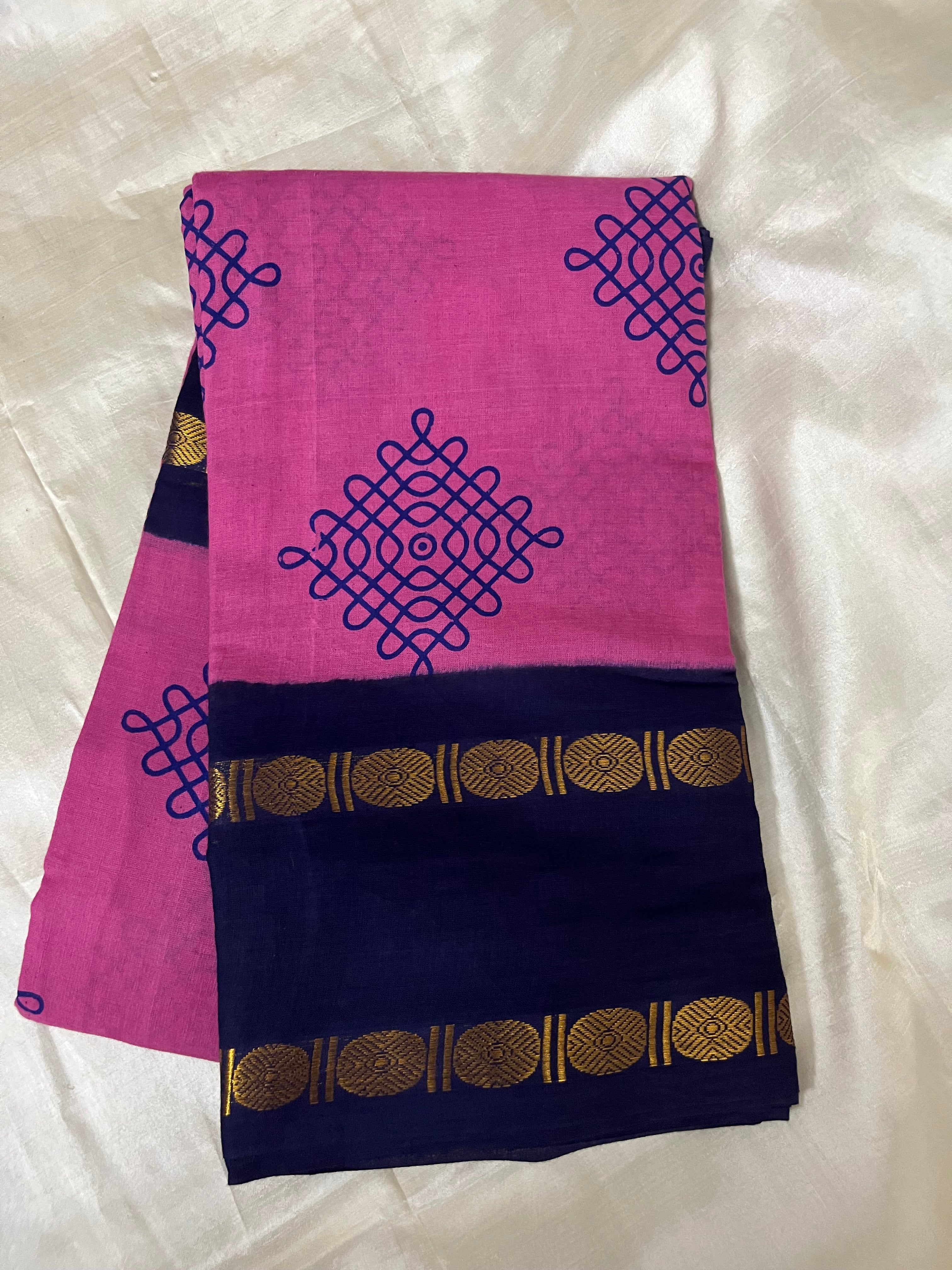 Printed Kolam Sungudi Cotton Saree