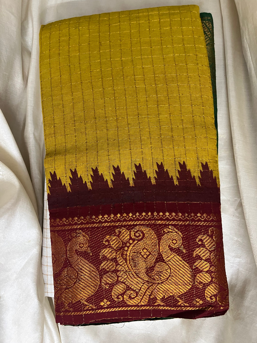 Mustard Ganga Jamuna Saree