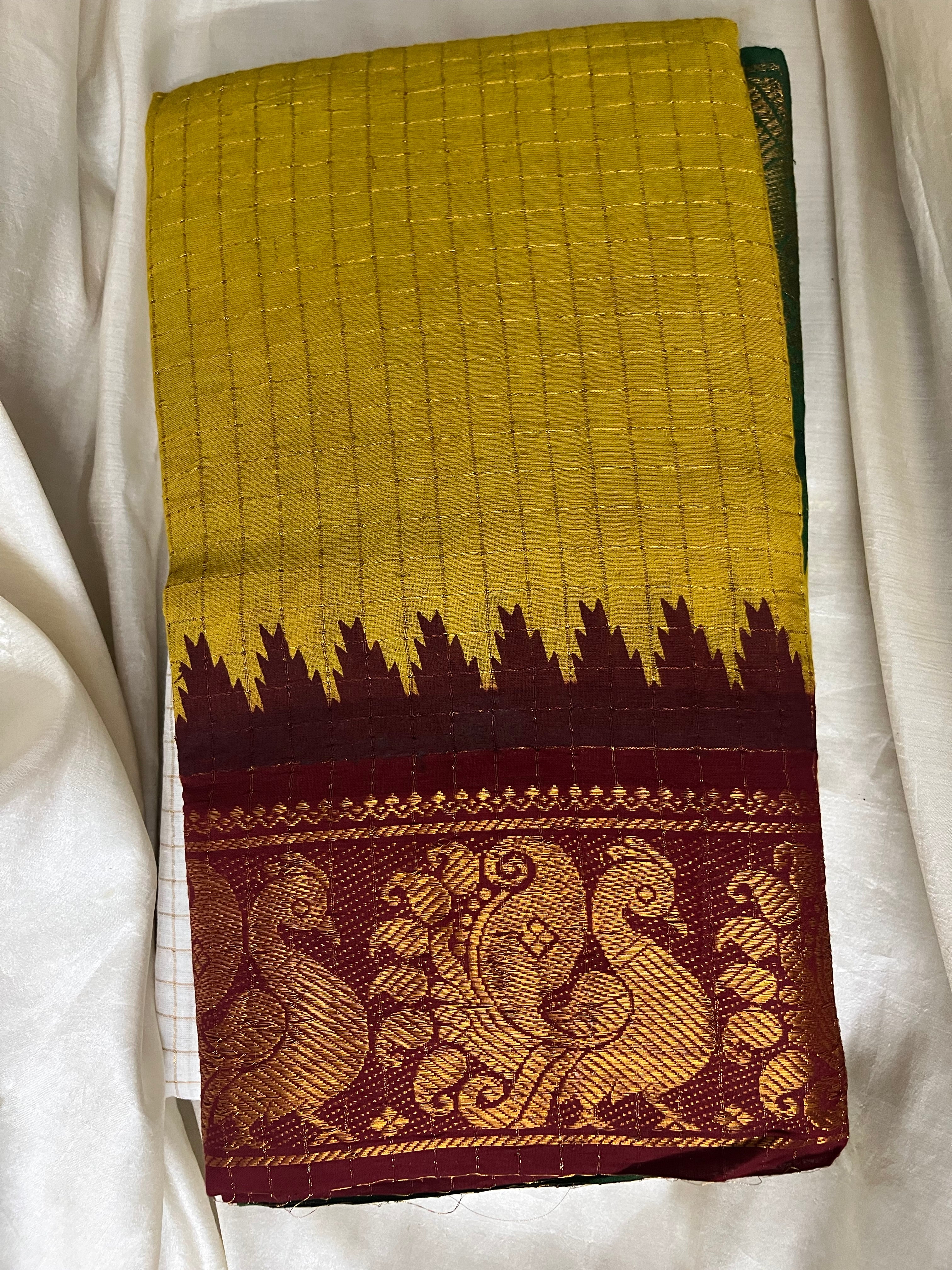 Mustard Ganga Jamuna Saree