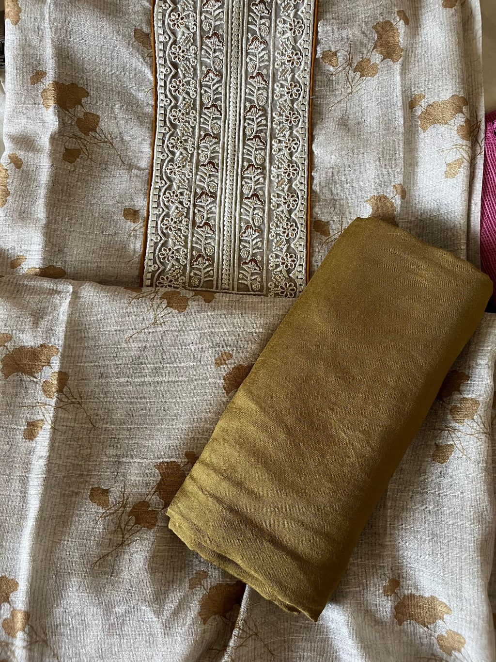 Chanderi 3pcs Unstitched Suit