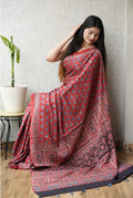 Handblock Ajrakh print Modal  saree