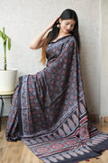 Handblock Ajrakh Printed Modal Silk Saree