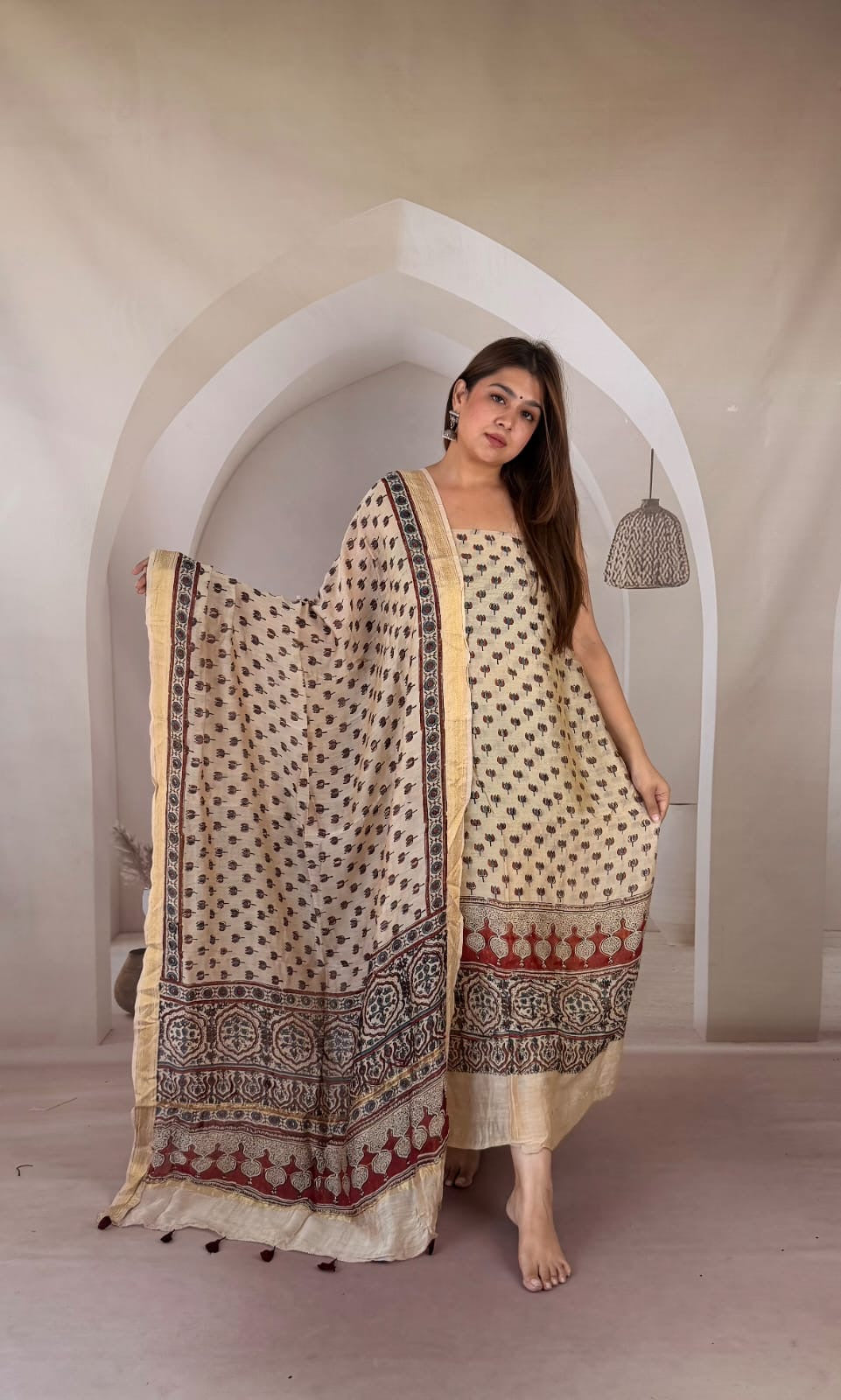 Pure Maheshwari Silk Ajrakh Printed 2pcs suit