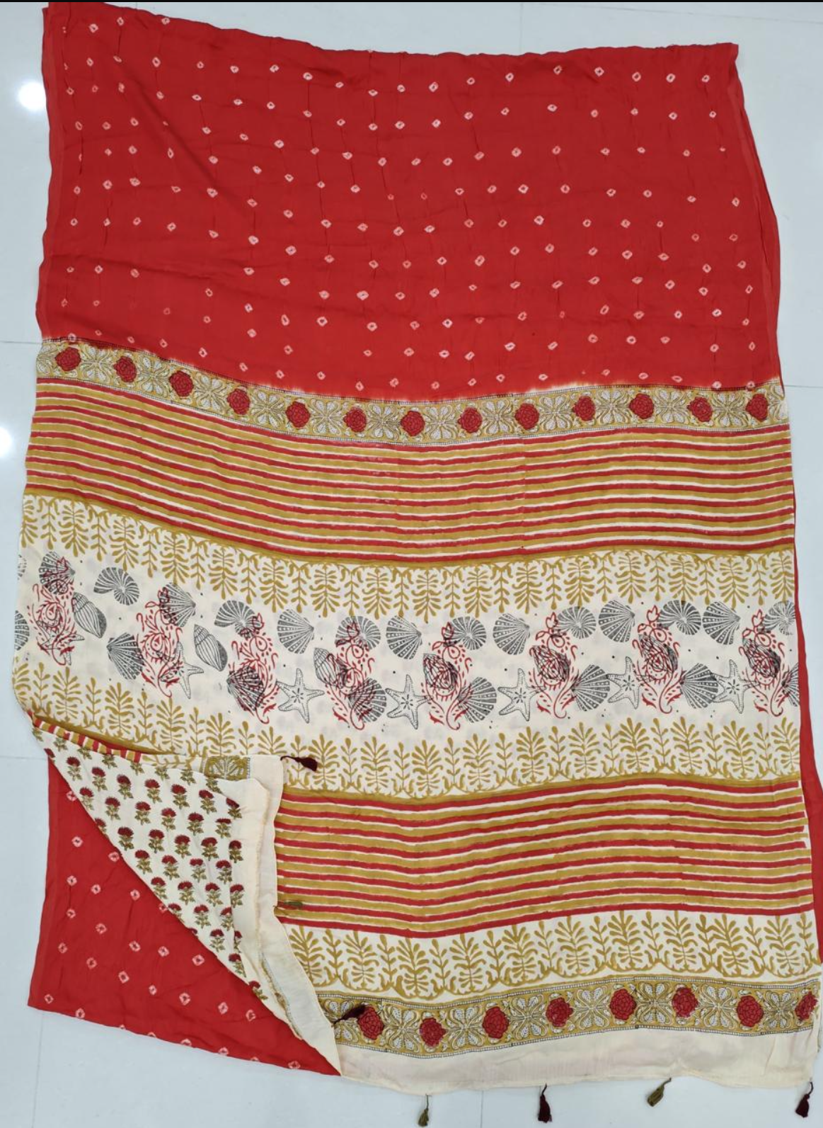 Handblock Ajrakh Bandhani Modal Saree