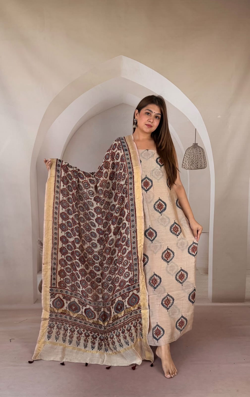 Pure Maheshwari Silk Ajrakh Printed 2pcs suit