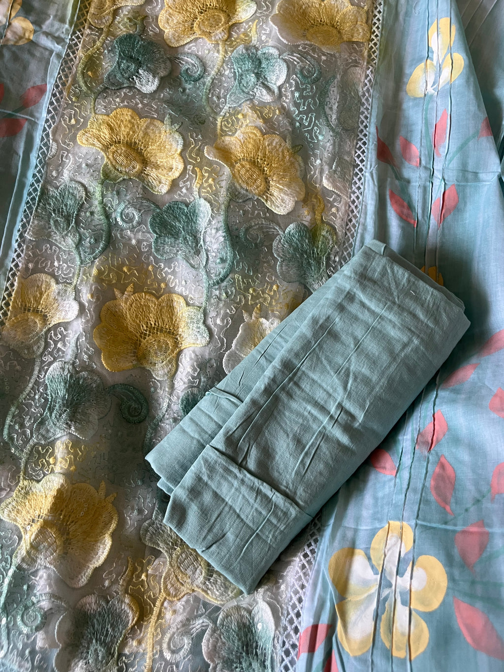 Appliqué Cotton 3pcs Unstitched suit