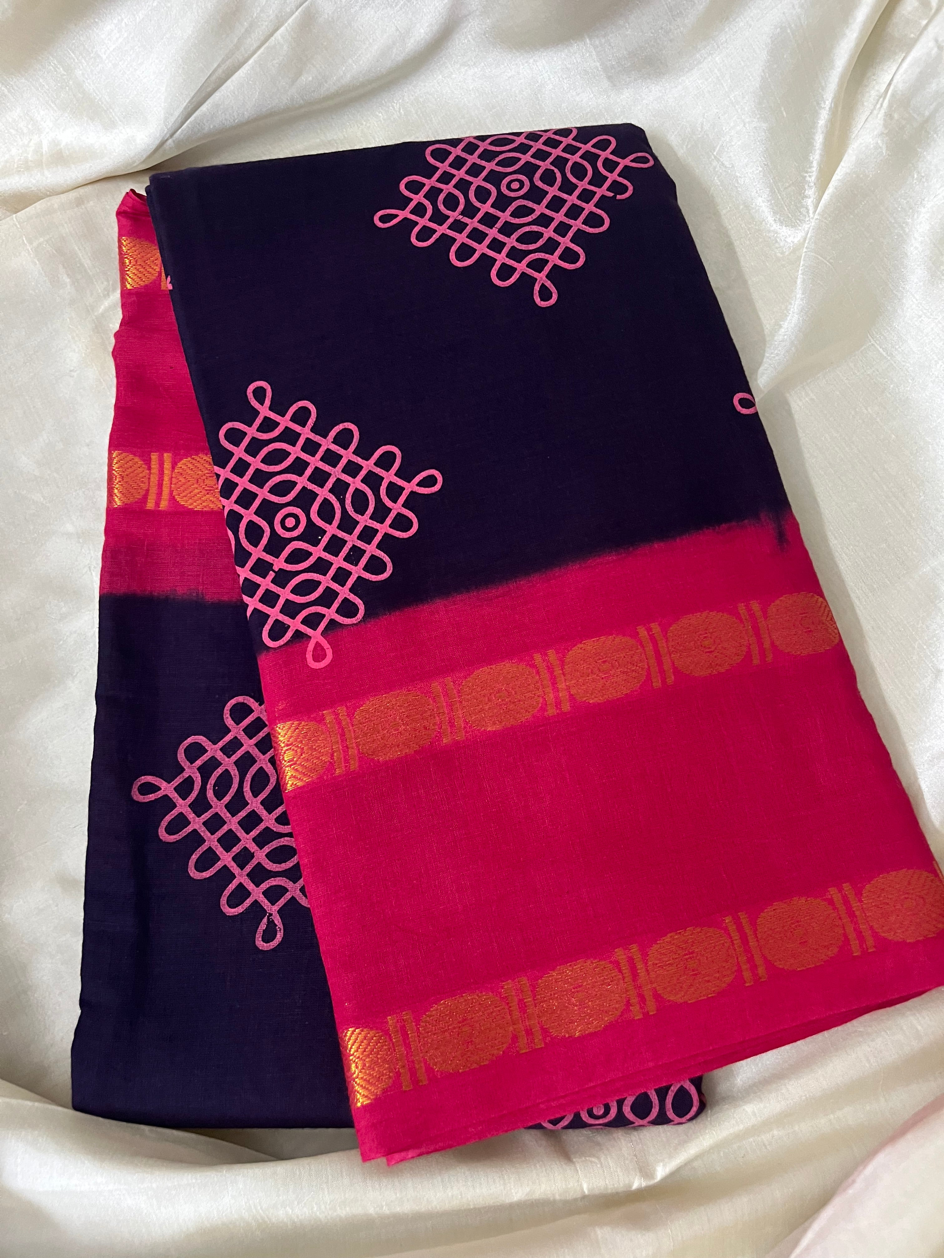 Printed Kolam Sungudi Cotton Saree